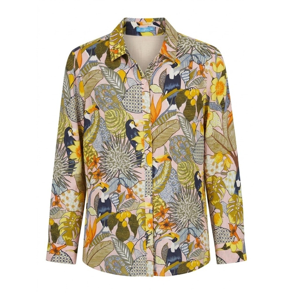 J.McLaughlin Womens Yellow Multi Tropical Toucan Jungle Print Button Shirt S